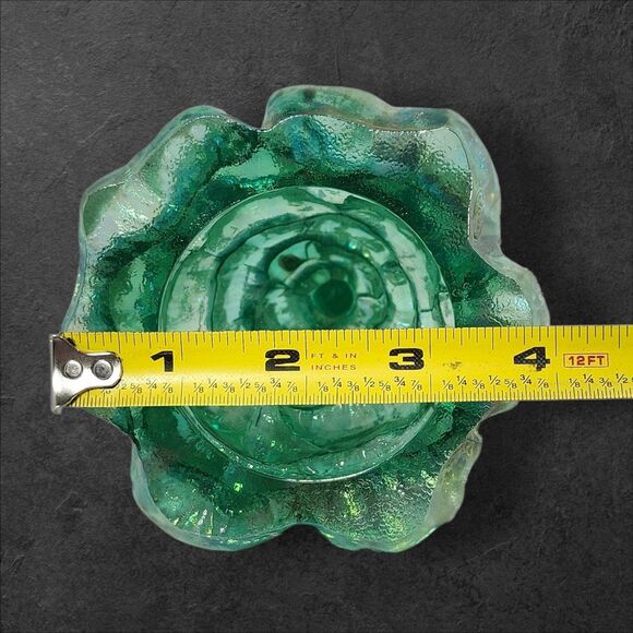 Fenton Style Iridescent Glass Christmas Tree w/ Gold Bird & Snow Flocking 6.5" - Picture 7 of 8